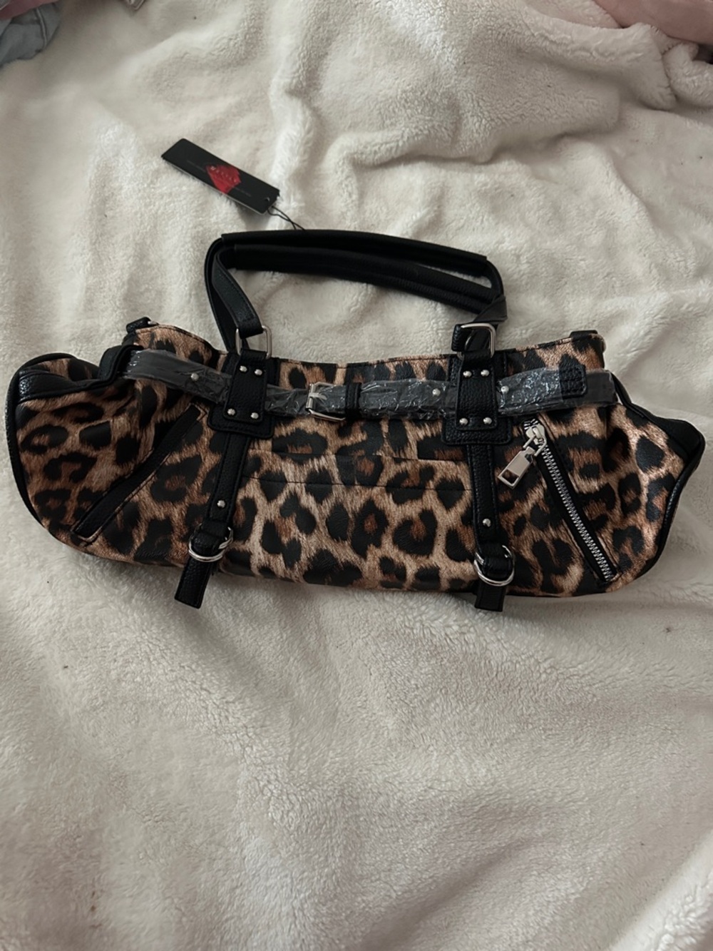 Leopard Print Shoulder Bag - Black Trim